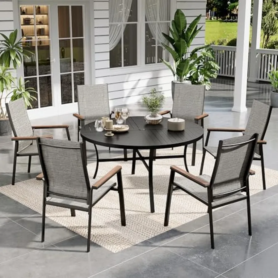 

Sophia William Outdoor Patio Dining Set 7 Pieces 6 Aluminum Patio Dining Chairs and 54 Large Round Dining Table Space-Saving Li