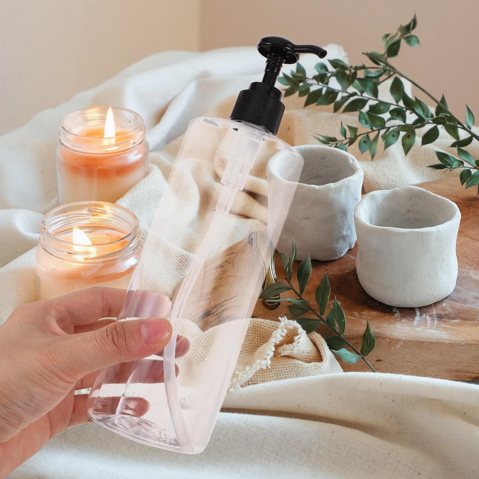 3Pcs 500ml 투명 하위 포장 병 블랙 프레스 헤드가있는 홈 오피스 여행을위한 친환경 내구성 샤워 젤 컨테이너