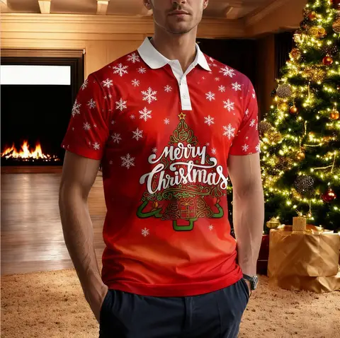 2026 New Christmas themed Printed Design Polo Shirt Collar Button  Sublimated POLO Shirt Oversized High Quality Cheap Cool