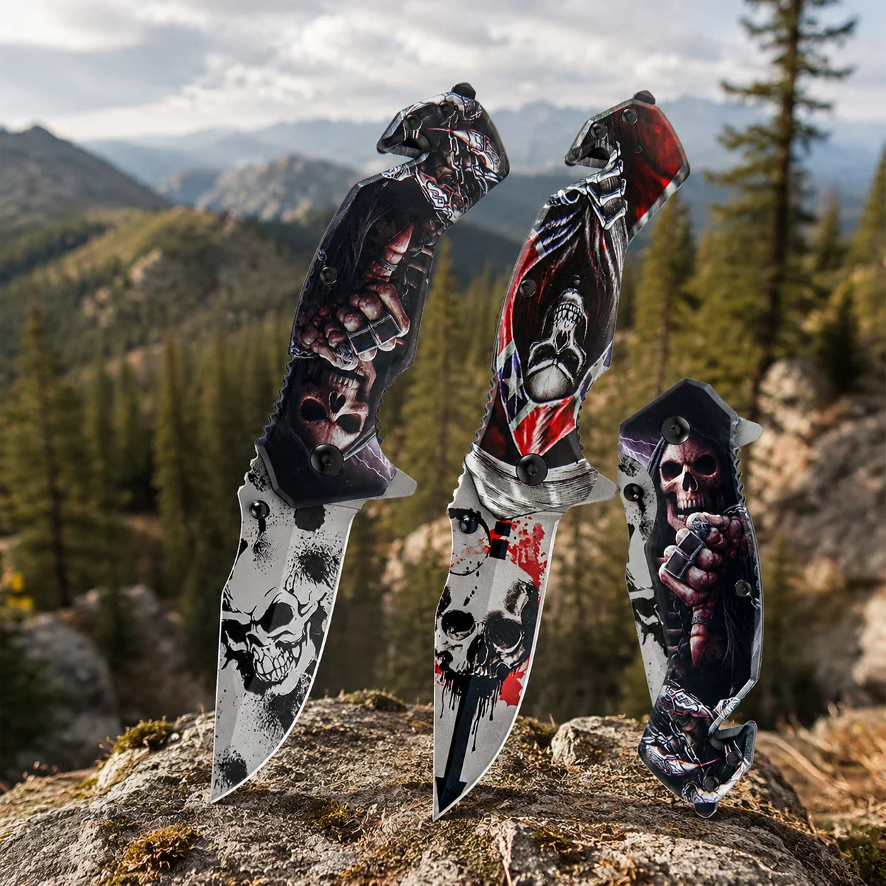 kull Pattern Folding Knife Portable Outdoor Utility Tool Compact Camping Hiking Daily Use Accessory