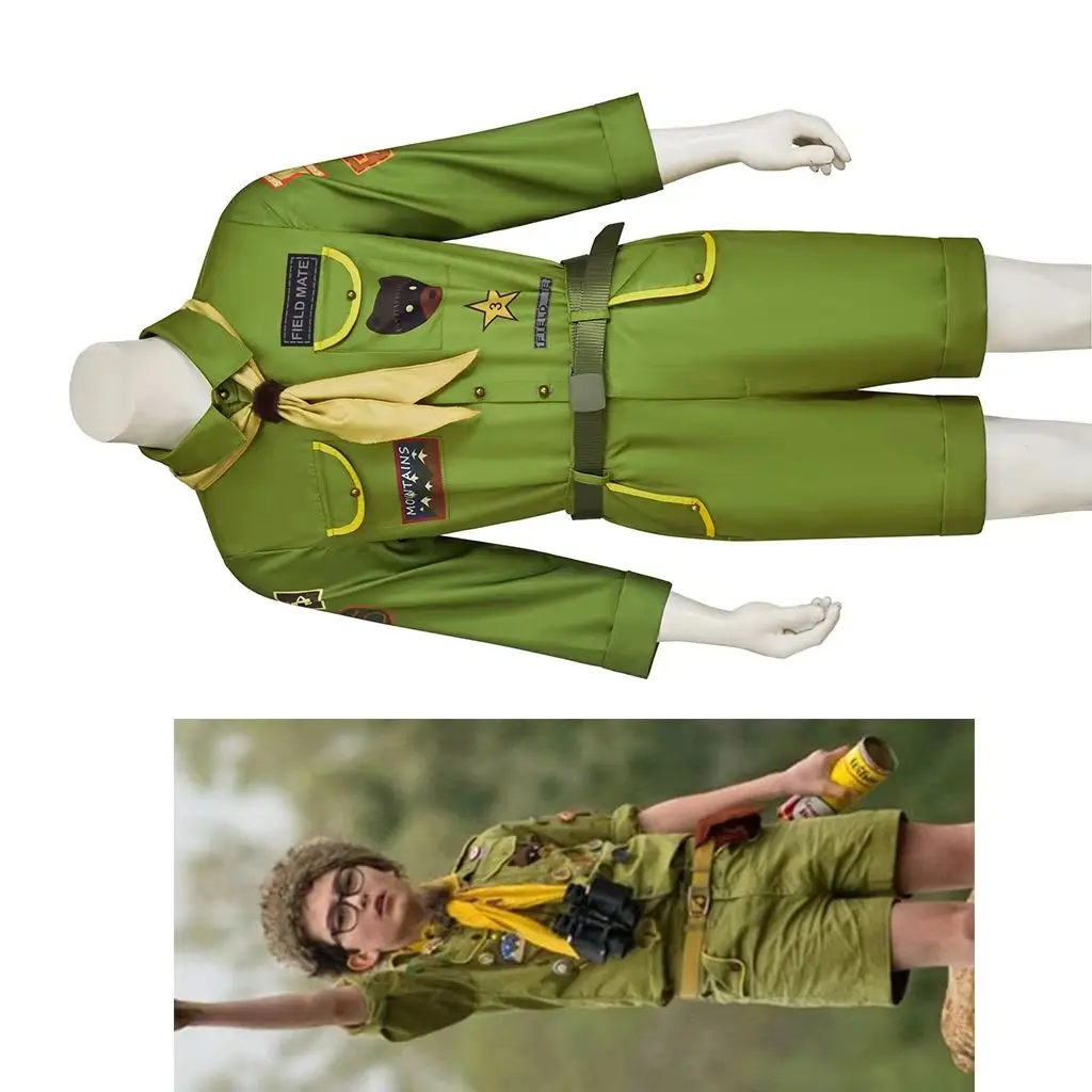 

Sam Shakusky Cosplay Movie Moonrise Kingdom Costume For Men Green Top Pants Military Uniform Suit Halloween Party Camp Outfit
