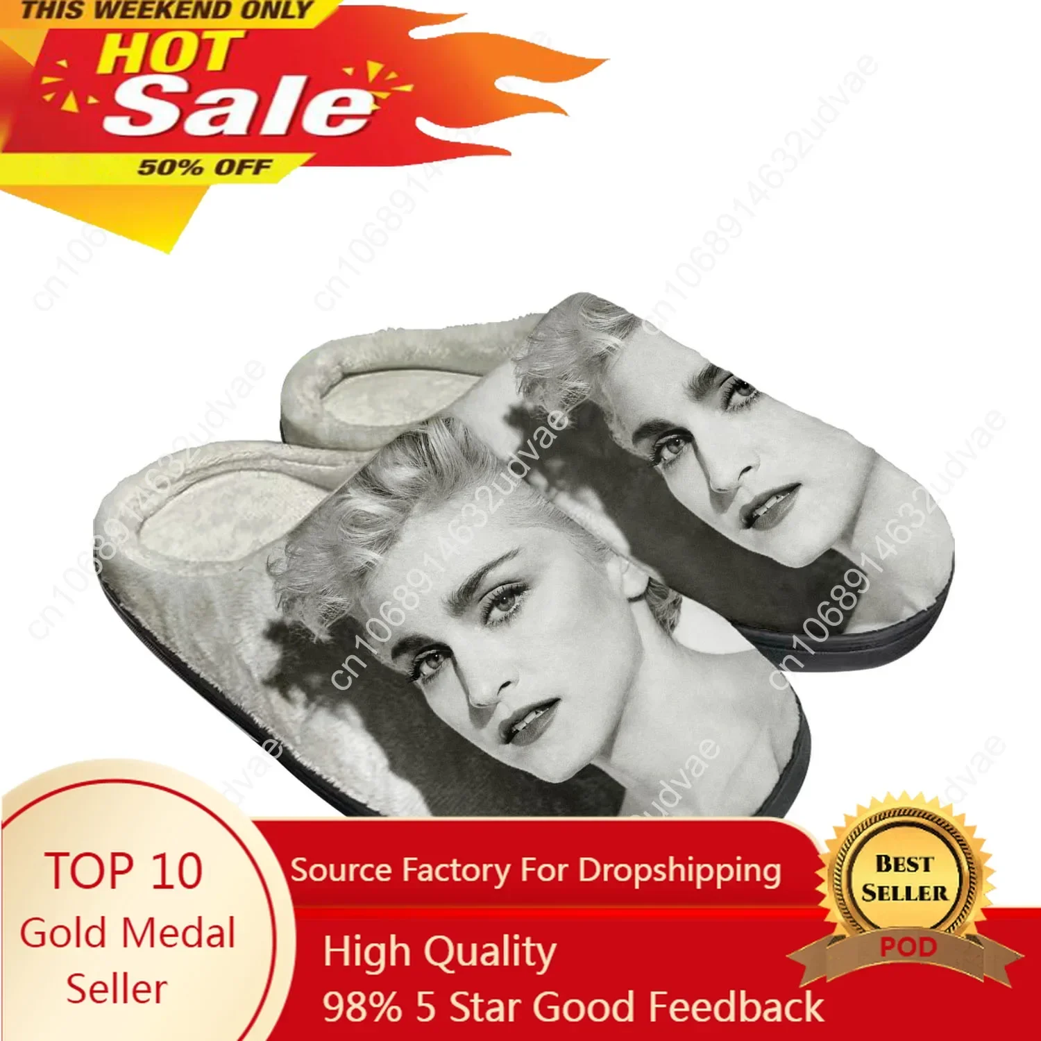 

Madonna Pop Rock Singer Disco Home Cotton Custom Slippers Sandals Plush Bedroom Keep Warm Mens Womens Shoe Thermal Slipper Black