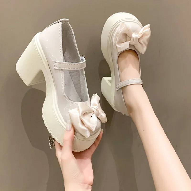 White Platform Heels Women Mary Jane Shoes Vintage Girls High Heel Platform Lolita Shoes Japanese Style College Student Shoes