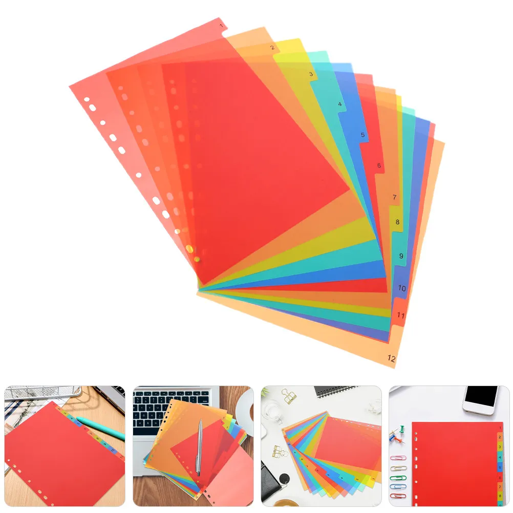 

2Sets Plastic Index Dividers PP Material Detachable Tabs Colorful School Office Home Binder Notebook Lever Arch File Organizer