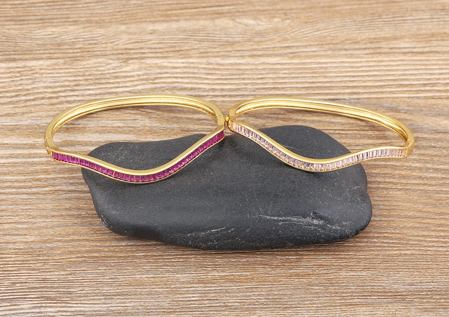 Nidin Licht Luxus Offene Armreif für Frauen Matt Frauen Armband Doppel Linie Ring Liebe Verwoben Wasser Welligkeit Armband Schmuck – Detail 1