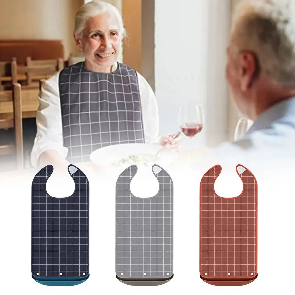 Portable S/M/L Adult Bib Dirt Resistant Waterproof Adult Cover Washable Adjustable Apron Dinning Aid