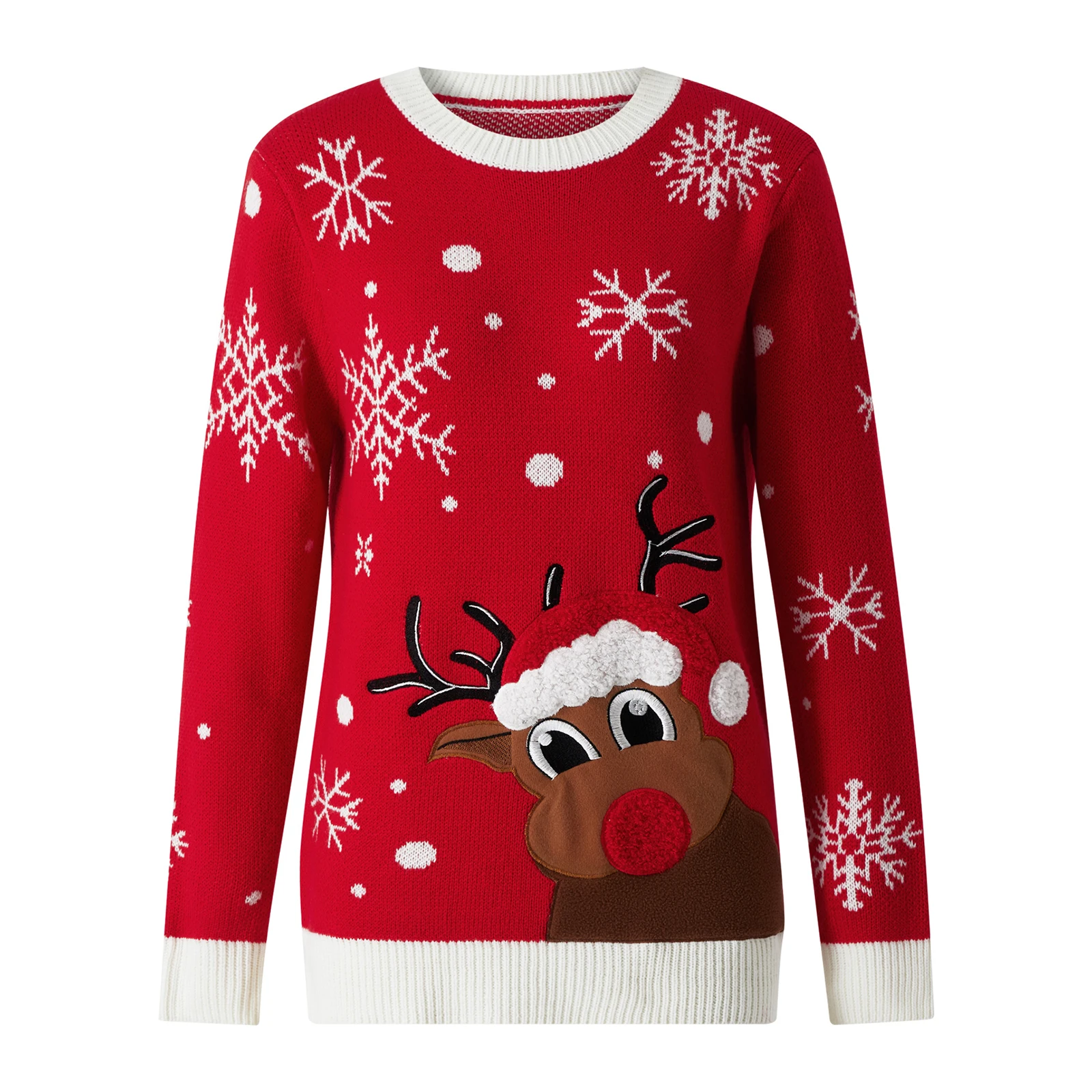 Adults Christmas Sweater Snowflake Elk Print Crew Neck Long Sleeve Knitwear Winter Pullovers for Women Men S/M/L/XL/XXL/XXXL