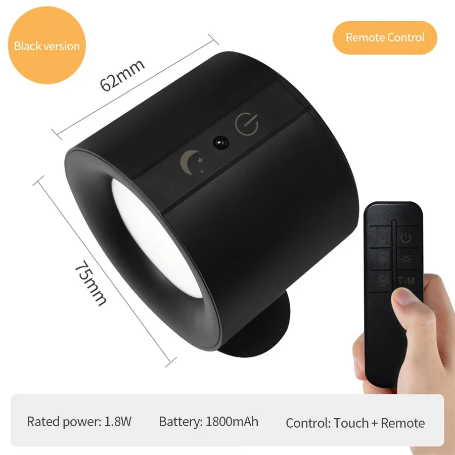 Applique Murale Tactile à LED avec Télécommande, Rotative à 360 °, Veilleuse Sans Fil pour Chambre à Coucher, Éclairage de Lecture de oral et