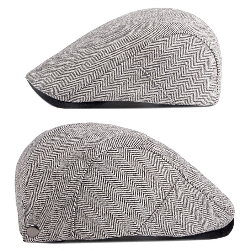 Casual Tweed Beret Hat For Men Flat Peaked Cap Male Spring Autumn British Forward Hats Cabbie Herringbone Newsboy Cap Adjustable