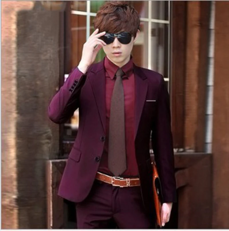 Two piece suit for men, Korean style slim fit mini suit, business professional formal suit, groom's wedding dress F680234