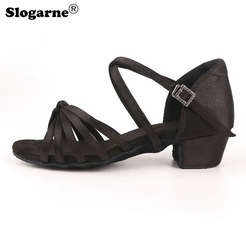 2026 High Quality Silk Latin Shoes Girls Dance Shoes Women 3.5CM Heels Practice Sandals Students Jazz Waltz Modern Dance Shoes