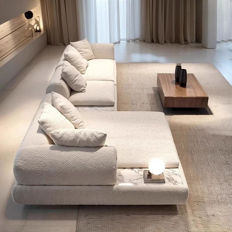 Italian minimalist large apartment living room moon sofa villa cream wind wabi sandy wind modern fabric sofa two people