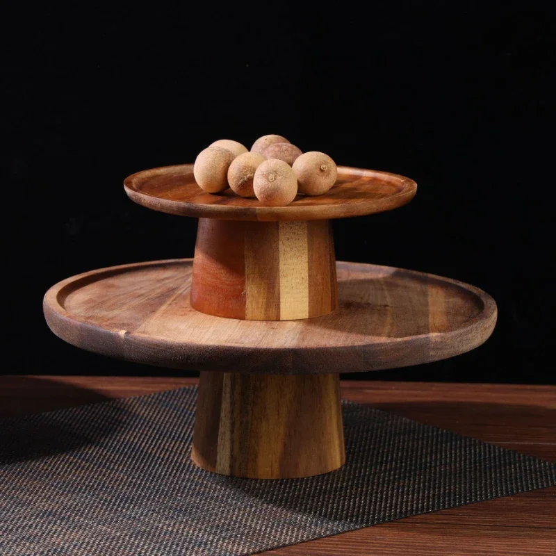 Cake Stand 1pcs Wooden Tall Tray Cake Display Tray Fruit Dinner Plate Tableware Cake Stands Snacks Dessert Plate