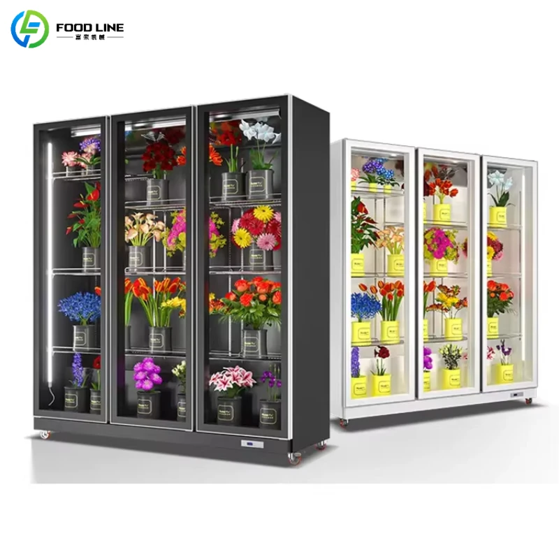 Customized Wholesale Floral Showcase Panoramic Glass Door Frost Free Air Cooled Flower Display Cooler Florist Store Equipment