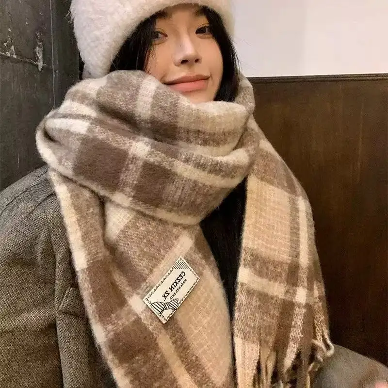 جو شتوي على الطراز الكوري، وشاح شال دافئ ومتعدد الاستخدامات، وشاح موهير وردي متقلب #4