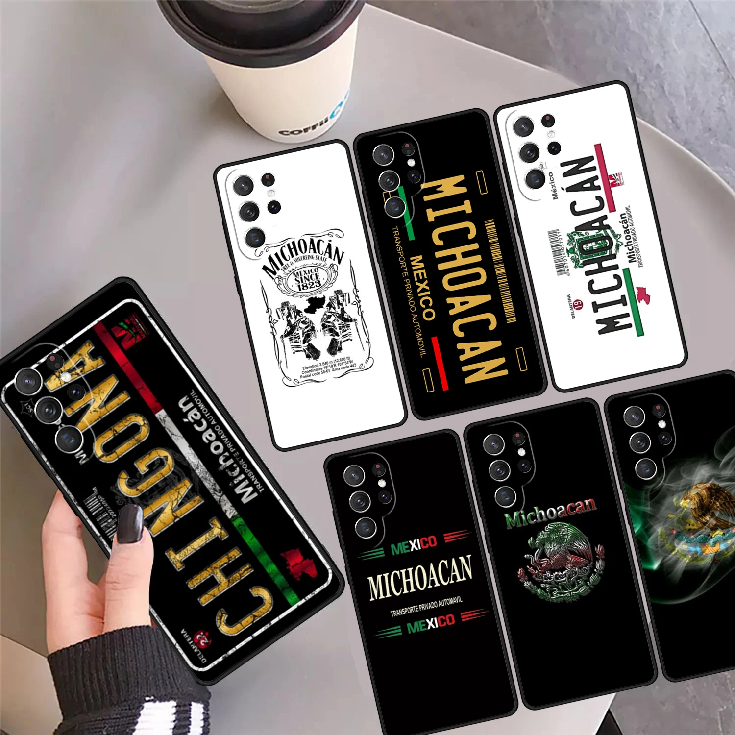 Michoacan License Plate Embroidery Phone Case Cover For Samsung Galaxy S24 Ultra 23 S22 Plus S21 FE S20 S8 S9 S10 Note 10 Pro 20