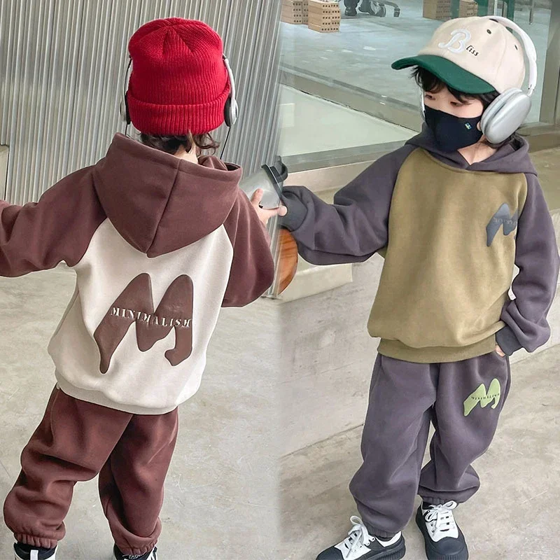 Baby Little Boys Clothing Set 2023 Winter Toddler Clothes Long Sleeve Fleece Outfit Children Kids Tracksuits 2 3 4 6 8 Years