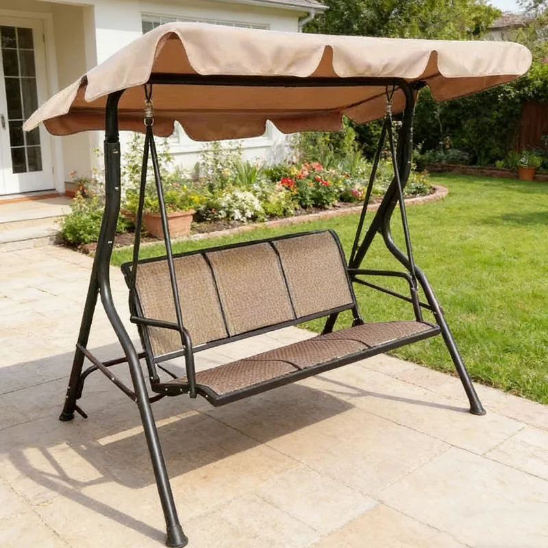 3-seat Modern Garden Swing Chair Canopy Comfortable Patio Seat for Outdoor Use Courtyard Park-