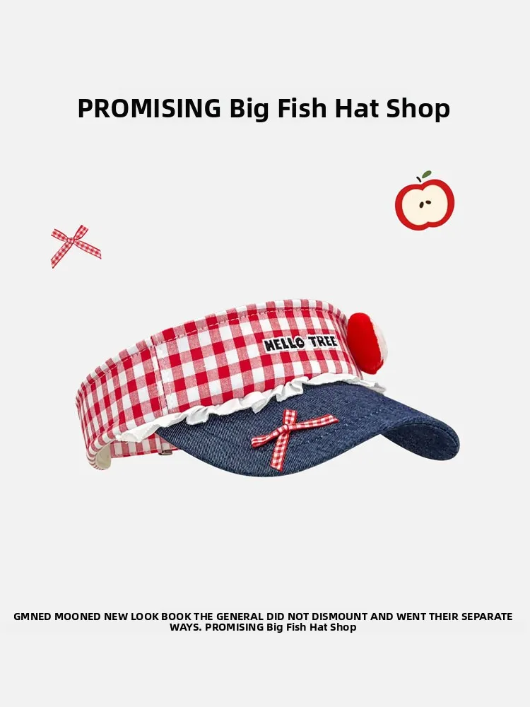 chapeu-de-topo-vazio-com-renda-xadrez-de-maca-fofa-para-mulheres-passeio-de-verao-doce-e-versatil-protecao-solar-bone-de