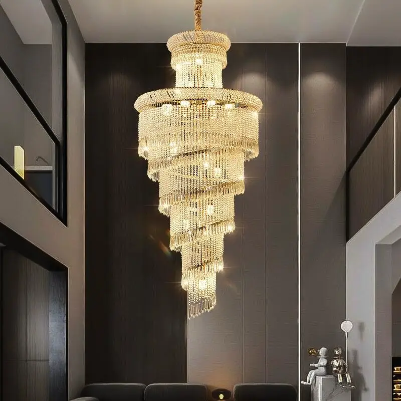 Luxury Staircase Crystal Chandelier Hotel Lobby Decoration Project Lighting Loft Crystal Lights