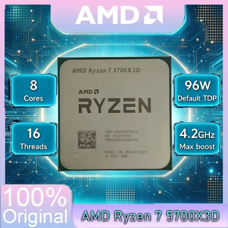 AMD Ryzen 7 5700X3D 8 Core 16 Thread 3GHz Up To 4.1GHz 105W AM4 DDR4 Gaming CPU Compatible X570 B550 Motherboard Bulk Processor