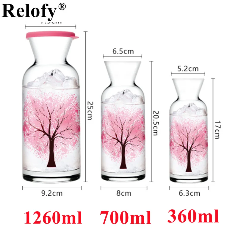 360/700/1260ml Glass Hot Color-changing Cherry Blossom Cold Water Bottle Household Coffee Tea Water Bottle Juice Milk Drinkware