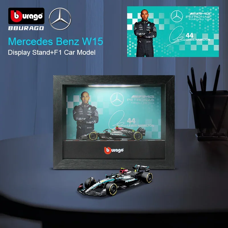 Bburago 1:43 Lewis Hamilton Photo Frame Version Mercedes-AMG W15 #44 Formula 1 Model Car With LED Light Collection