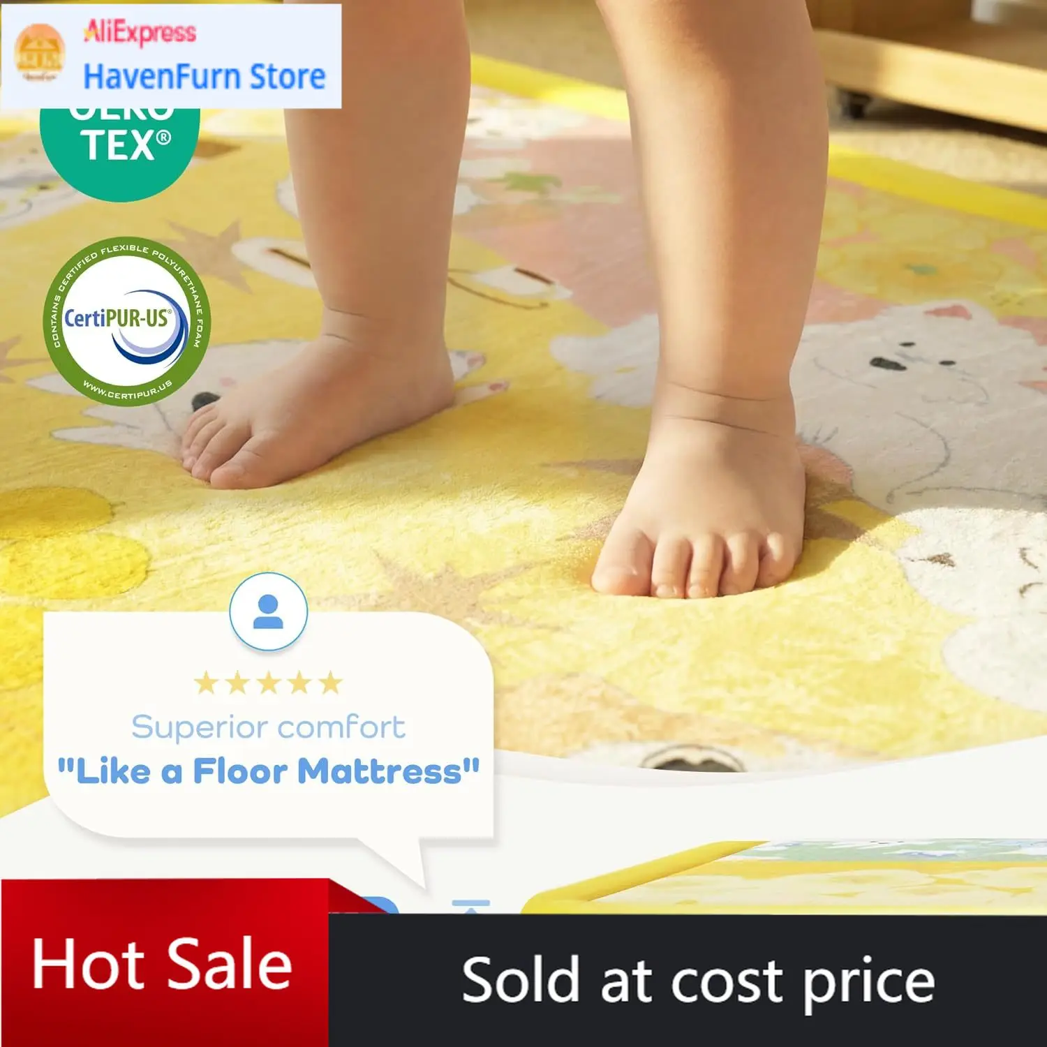 

Большой игровой коврик для малышей, 15 дюймов, толстый, из фланели, с мягкой пеной с эффектом памяти, нескользящий, плюшевый, для детской комнаты или игровой комнаты.