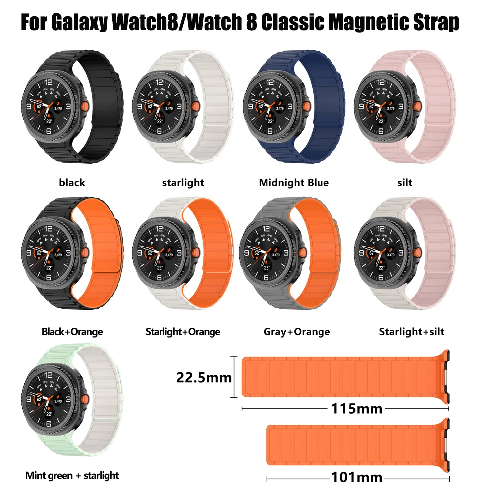 Sport Silicone Strap For Samsung Galaxy Watch 8/8 Classic 40mm 44mm 46mm Magnetic Replacement Band For Galaxy Watch 8 Bracelet