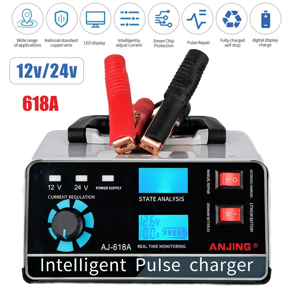 618A Car Smart Battery Charger Smart Pulse Repair 12V 24V 400W High Power Automatic Intelligent Repair for Truck Boat Motorcycle