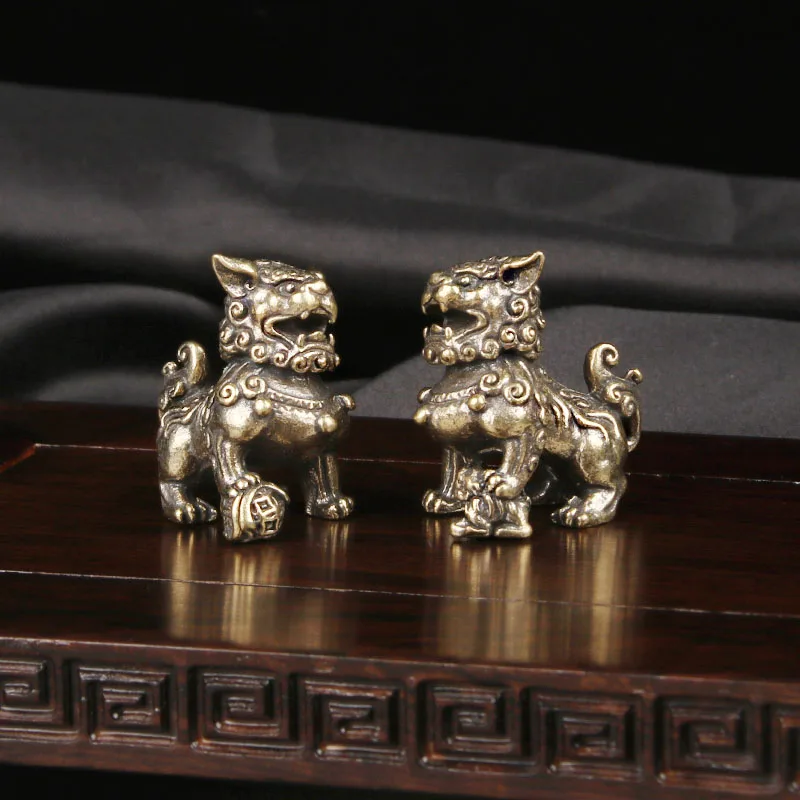 CH Brass Lions a Pair Of Desktop Ornaments Home Decor Cultural Toys Tea Pets Decorations Handicrafts And Old Bronze Utensils