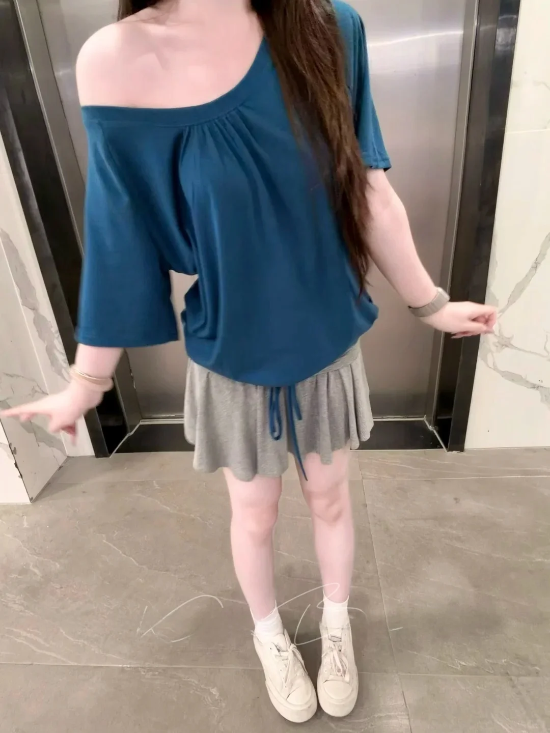 Comfortable Oxygen Texture Korean Loose Slim Short Sleeve Top Asymmetrical Hem Half Skirt Two-Piece Set Summer Fashion Women'...