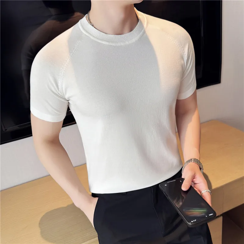

Tencel Lyocell T Shirts Man Summer Ice Silk Thin Short Sleeve Men's T-Shirt Slim Fit Casual Knitted Pullovers Tee Shirt Homme