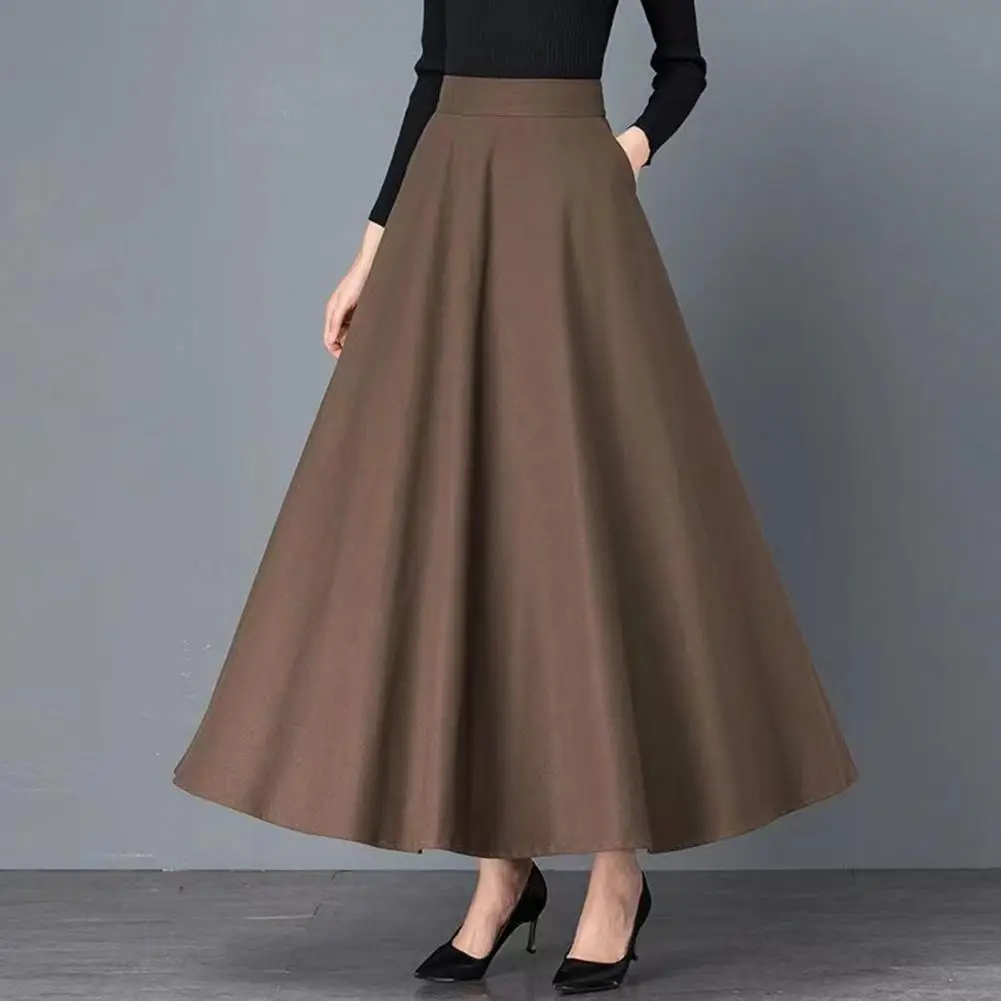 

Maxi Skirt High Waist A-Line Long Skirt With Pockets Breathable Slimming Large Hem Design Office Chiffon Summer Wear Lady Skirt