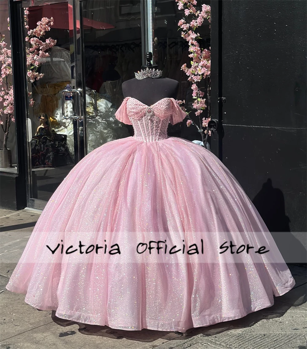 Baby Pink Quinceanera Dresses 2024 Princess Sweet 15 Years Girl Birthday Party Dresses Off The Shoulder Vestido Customized