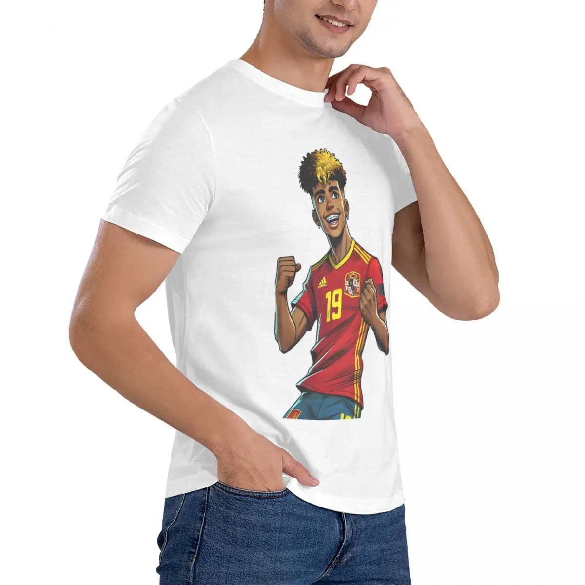 メンズラウンドネックTシャツ,サッカー選手,綿100%,半袖Tシャツ,グラフィックプリントの服,ファッション,ラミネ,ヤマハ