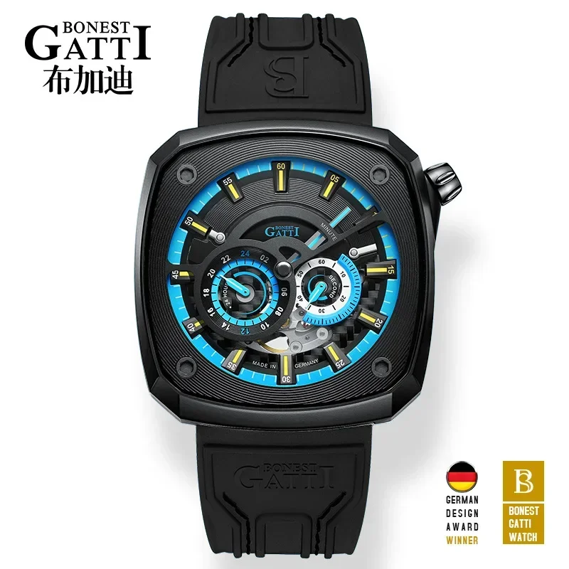 BONEST GATTI   Offshore Speed · New Colors German Craft Brand Square Waterproof Men's Fully Automatic Mechanical Watch