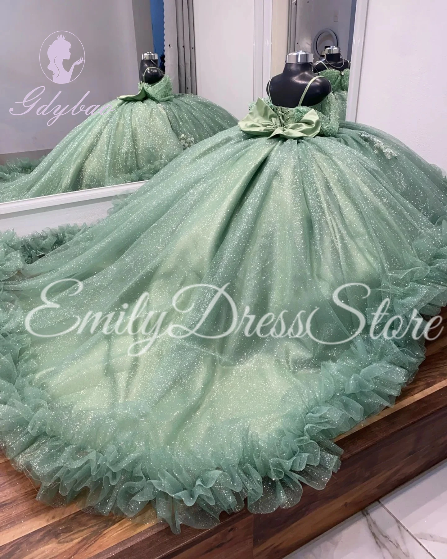 Customized Green Flower Girl Dress For Wedding Tullle Puffy Lace Applique Kids Pageant Birthday Party First Communion Gowns