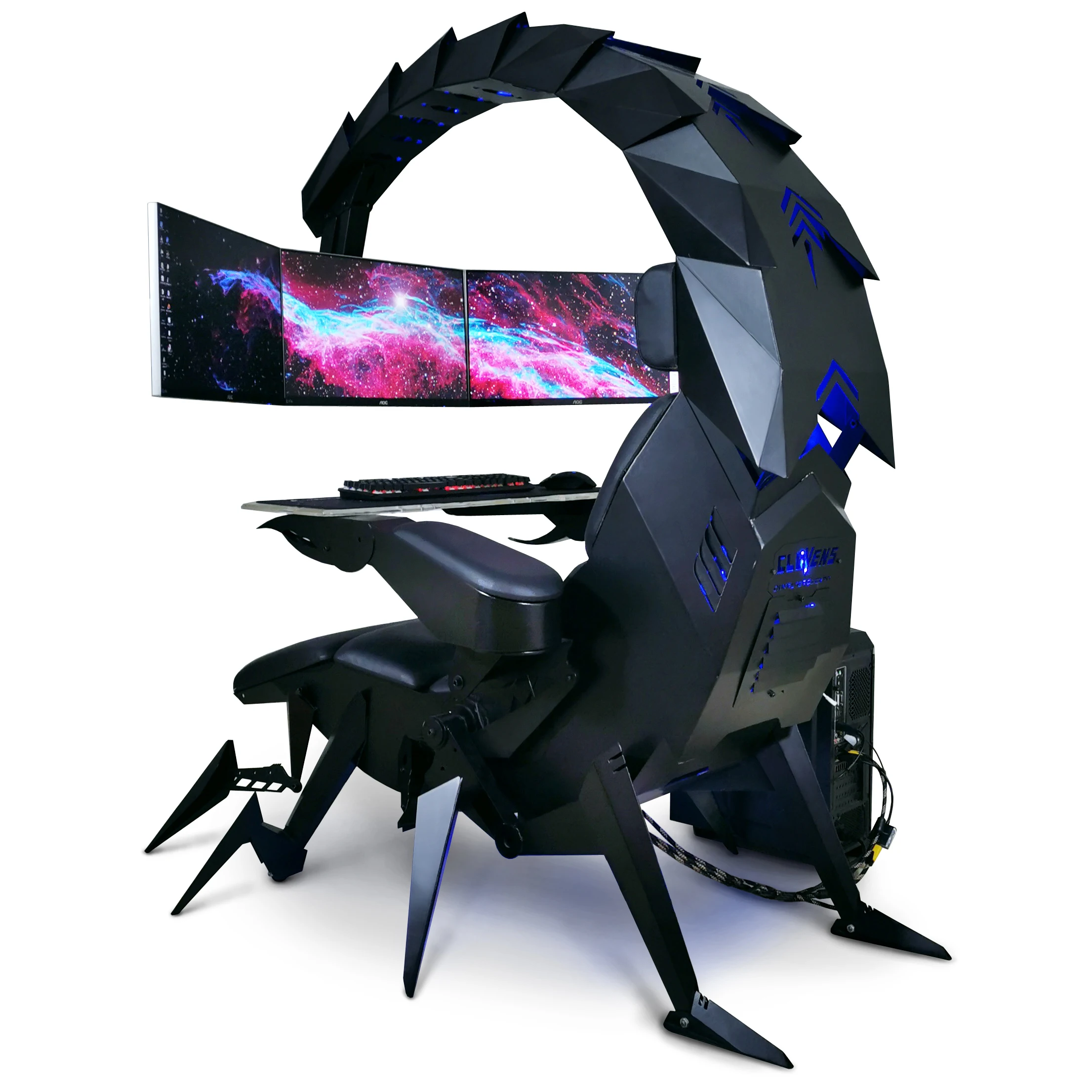 Cluvens Ergonomischer, vollständig verstellbarer Bürostuhl, Cockpit für 3 oder 5 Monitore, Zero Gravity Workstation Chair Scorpion Chair Cluvens