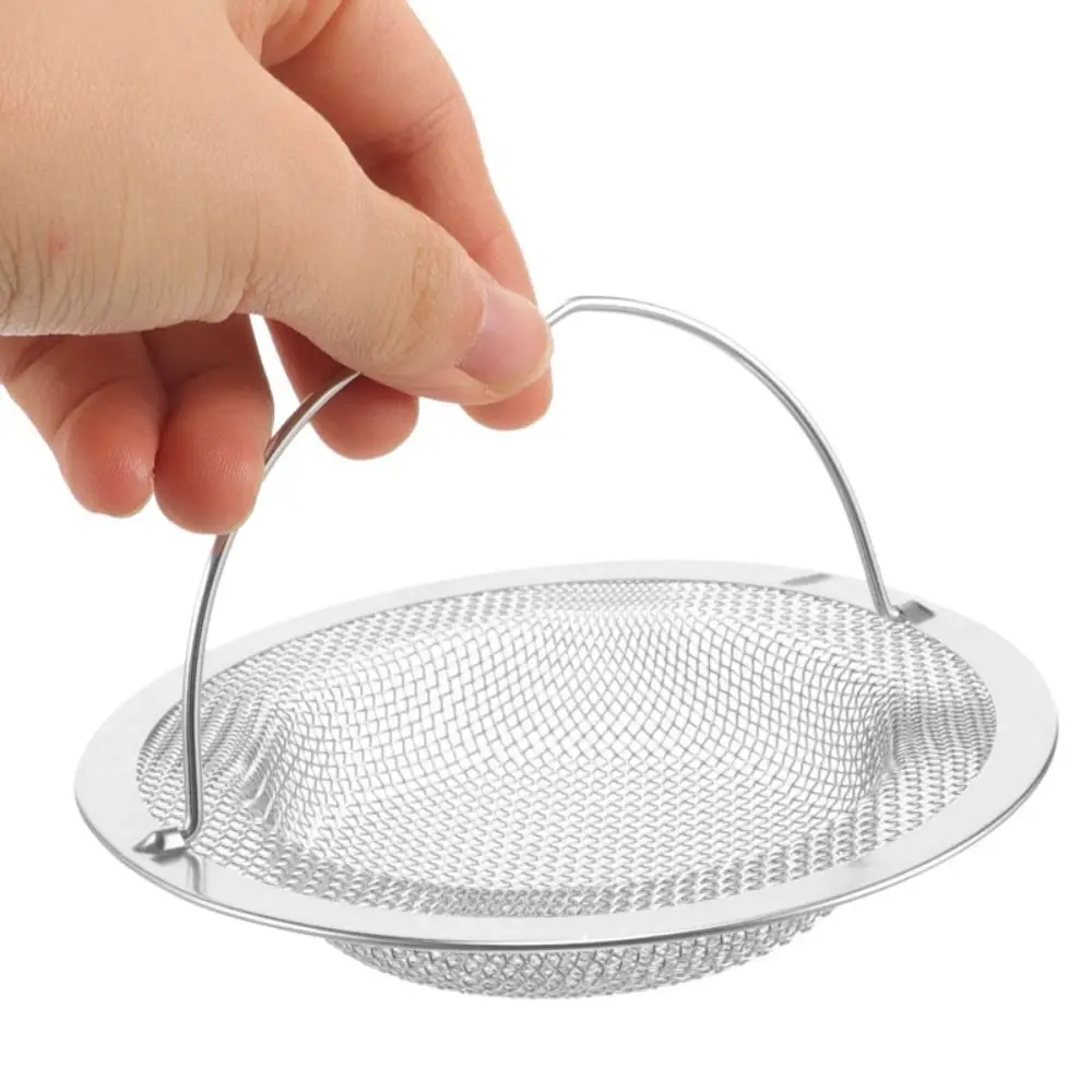 Hair Filter Durable Sink Strainer Mesh Round Convenient Drain Stopper Filter Silver with Handle Hair Catcher Kitchen