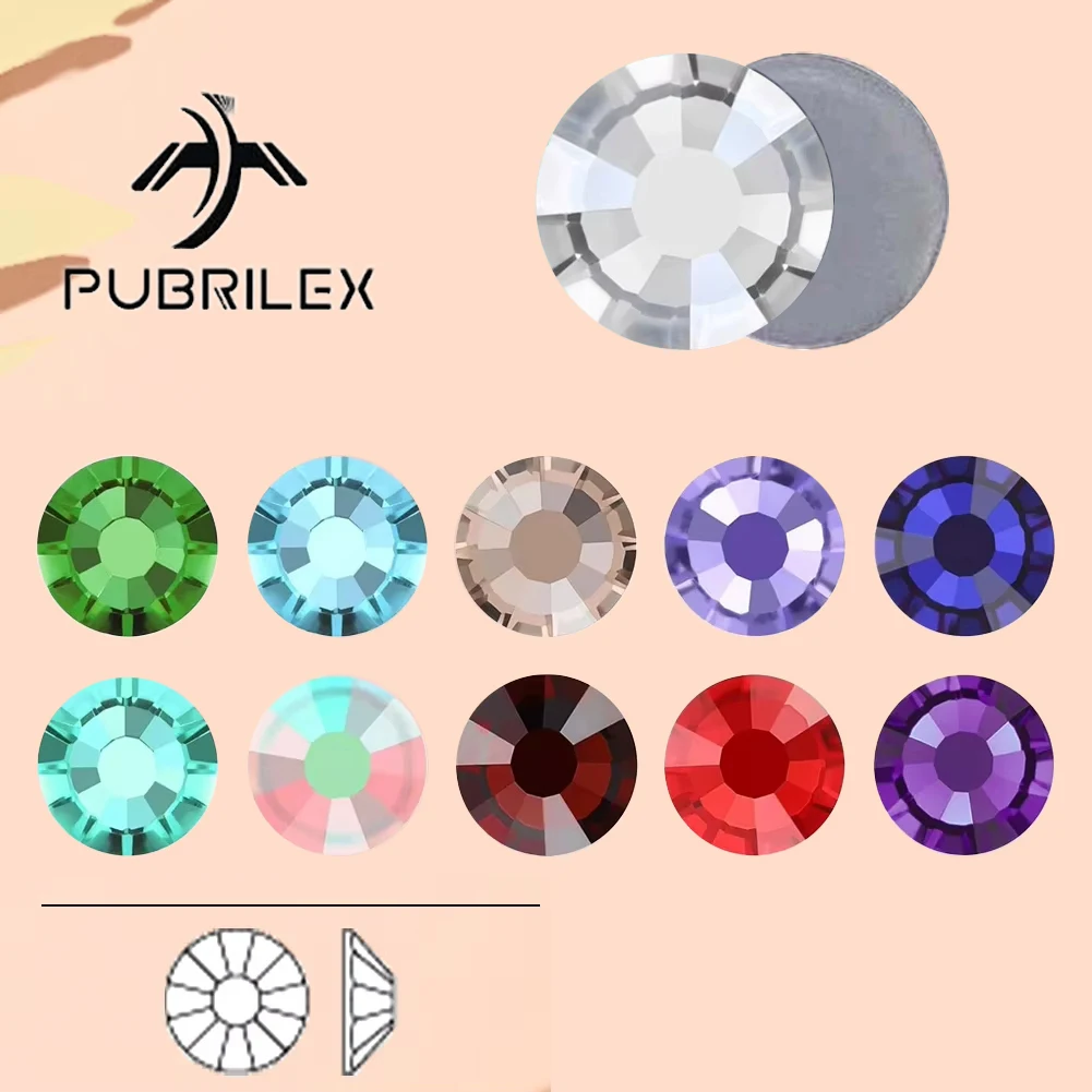 PUBRILEX Originalfarben Hotfix Strasssteine 14 Facetten Flache Rückseite Kristall Strass für Kleidung, Schuhe und Accessoires – Detail 3
