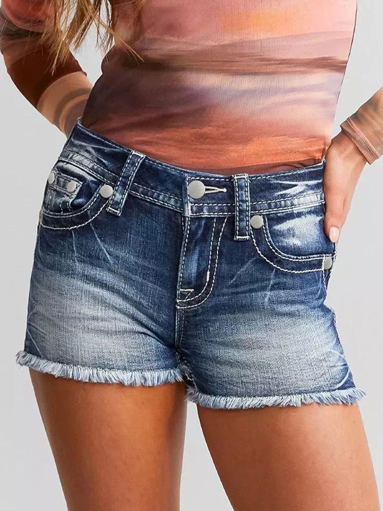Women'S Casual Denim Shorts Floral Embroidery High Rise Vintage Jeans Shorts With Pockets Summer Slim Fit Casual Short Pants