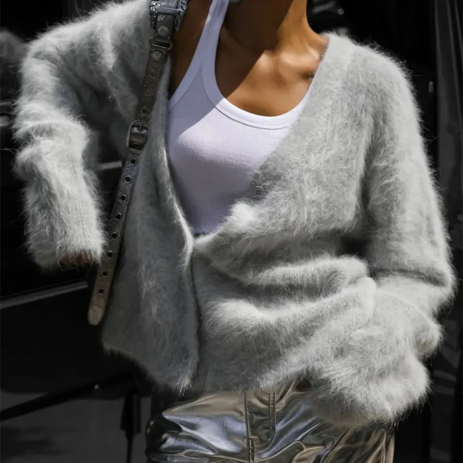 

Hirigin женские кардиганы, модный свитер с v-образным вырезом, пальто, свитер большого размера с длинными рукавами, женская однотонная вязаная куртка на пуговицах, верхняя одежда