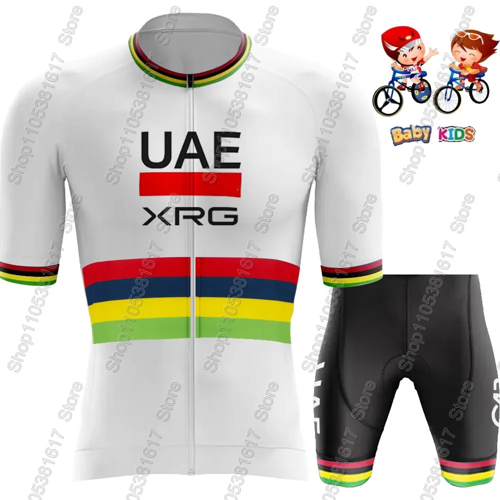 Kinder UAE Team 2026 Radsport-Trikot-Set Weltmeister Tadej Pogačar Jungen Mädchen Radsportbekleidung Kinder Rennrad-Shirt und -Hose