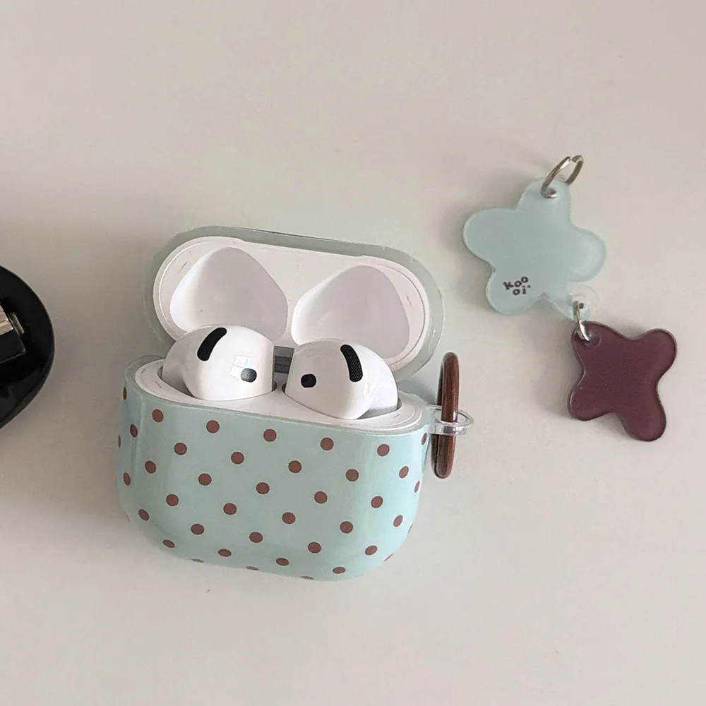 Mint Green Earphone Case For AirPods 4 Brown Polka Dots Cute Protection Cover For AirPods Pro 3 2 1 Shockproof Dustproof Cases - view 5