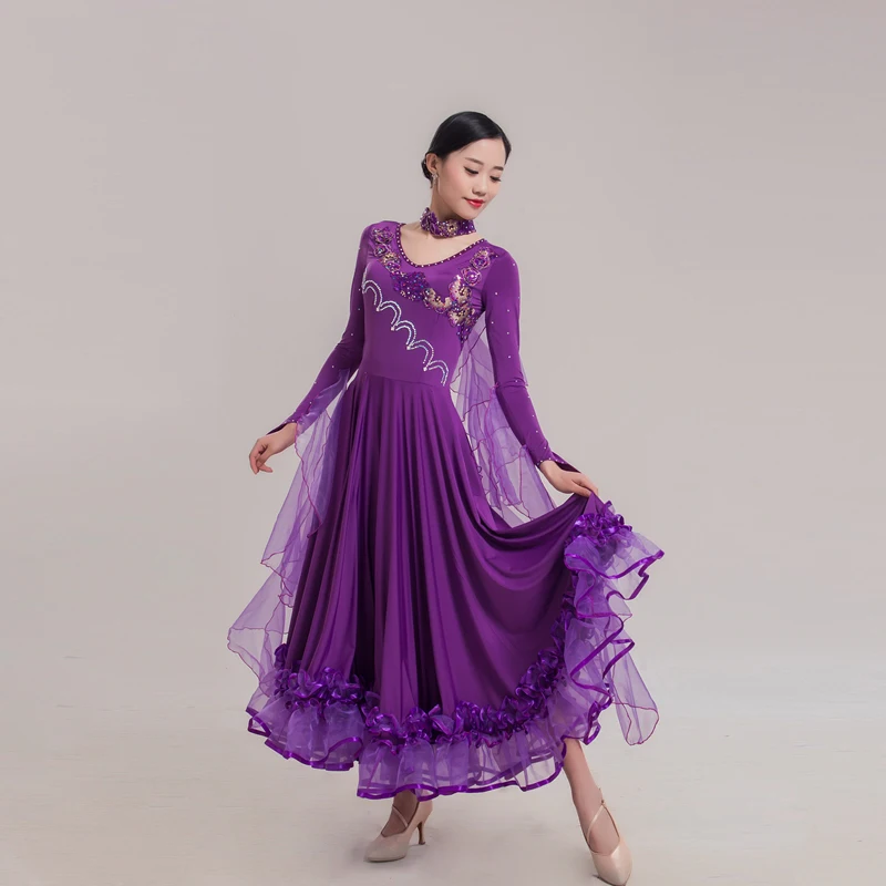 

New Hot Diamond Modern Dance Dress Ballroom Dance Dress Ballroom Dance Waltz Large Swing Dress Performance Competition Clothing