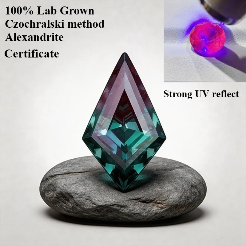 

100% Czochralski pull lab grown alexandrite identical composition kite cut full size lab creat with AGL color change gemstone