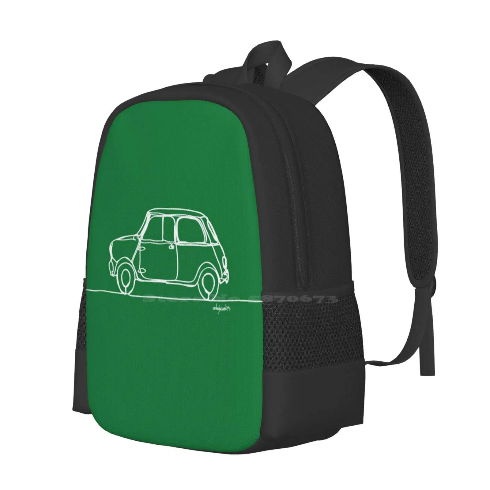 Mini Cooper-Linha única Mochila, Design Padrão Moda, Viagem Laptop, Saco de escola, Illustrator única linha, carro, veículo, Alec