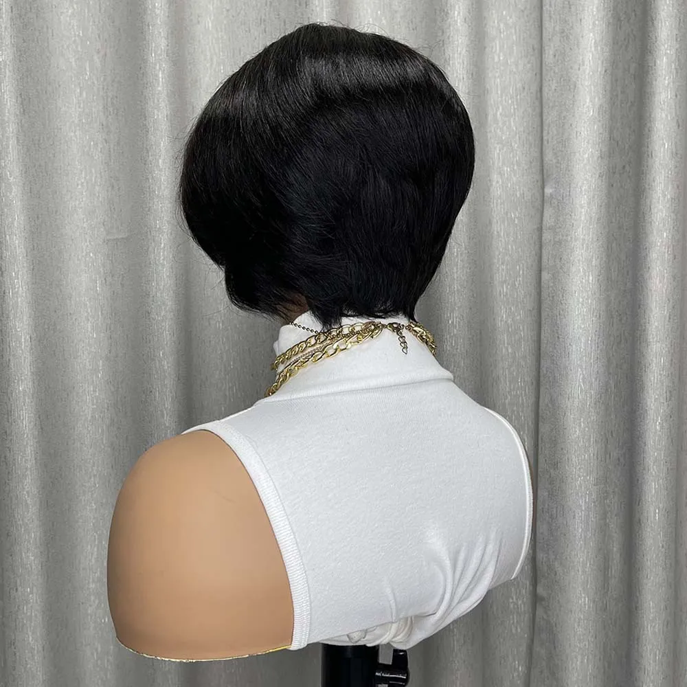 Pelucas de cabello humano con corte Pixie, parte en T, 13x1, pelucas negras naturales frontales de encaje, pelucas Bob cortas y rectas para mujeres negras