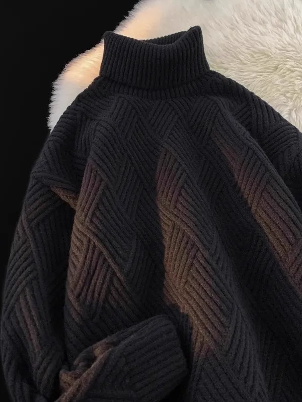 

Мужской вязаный свитер свободного кроя с высоким воротником, ромбовидным узором, в корейском стиле, большие размеры, 300 Pou, новинка зимы